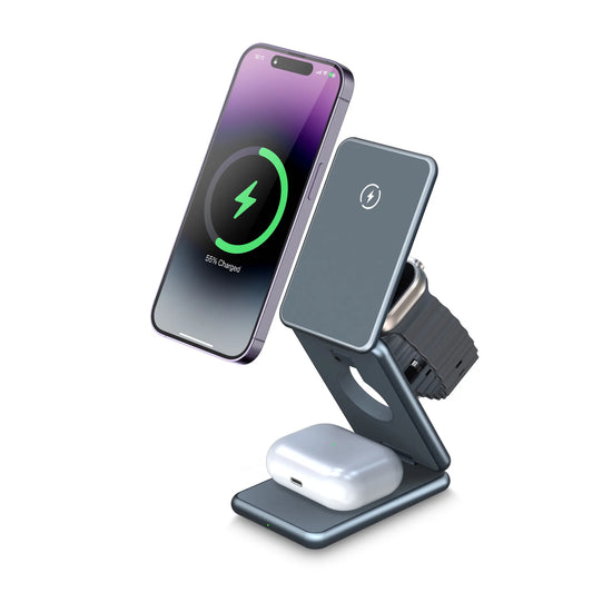 Chargeur Sans Fil Universel 3 en 1 Portable iPhone & Samsung - Soldes